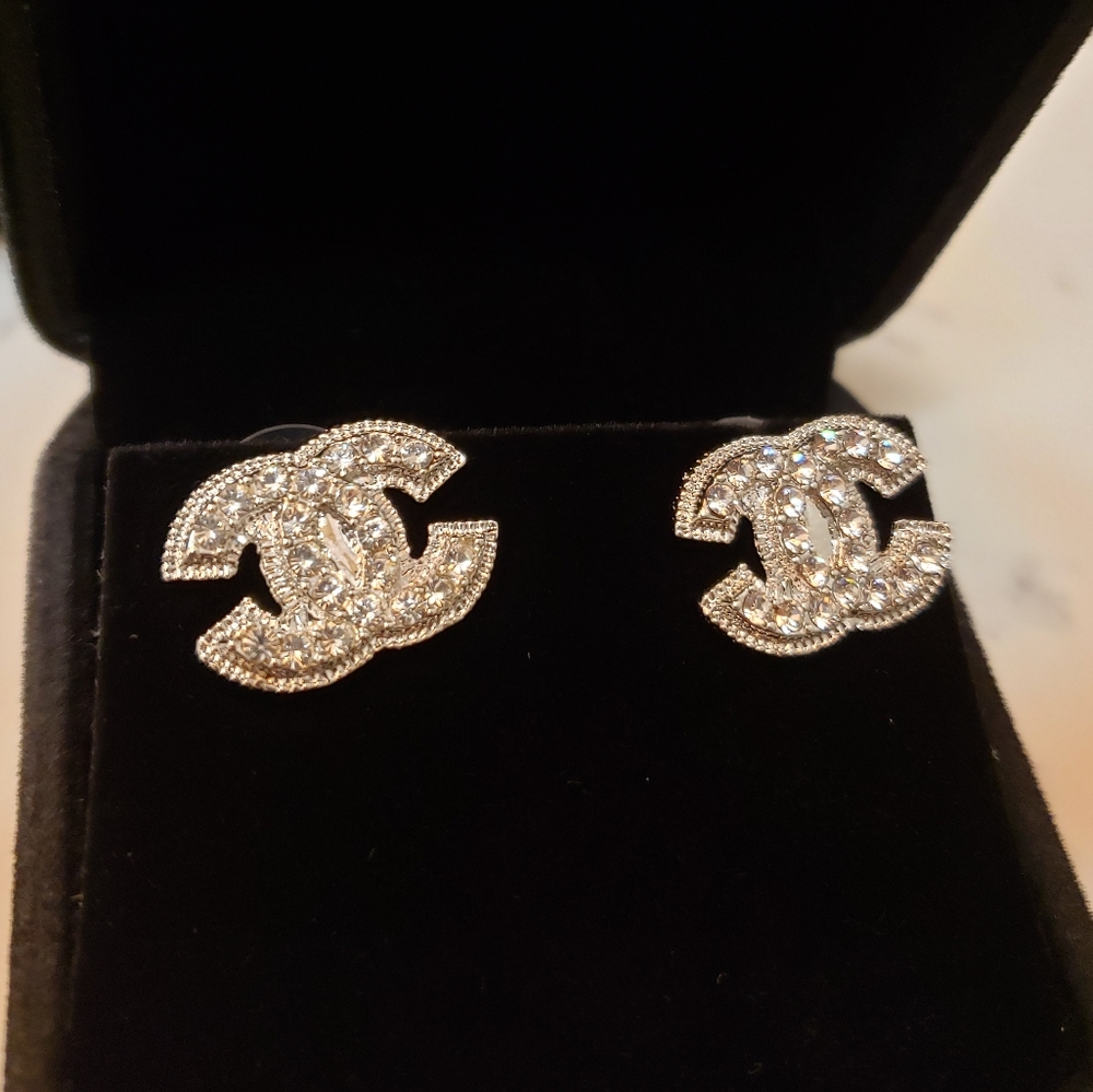 Vintage Coco Chanel chunky crystal silver earrings
